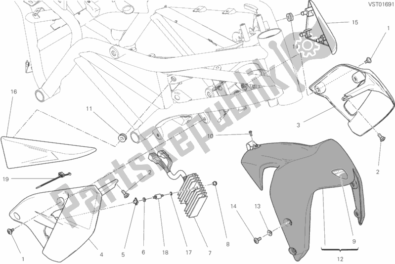 All parts for the Half Fairing of the Ducati Monster 797 Plus 2019